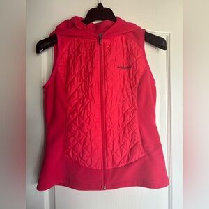 Columbia Vest Womens Medium Pink Warmer Day Hooded Quilted Full Zip Thermal Coil